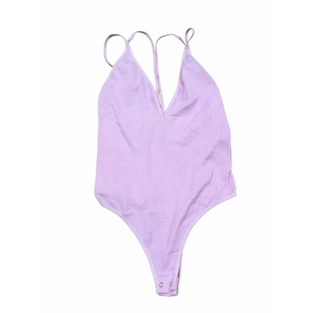 Guess Lilac Ribbed Deep Plunge One-Piece Swimsuit Women's XS/S NWOT